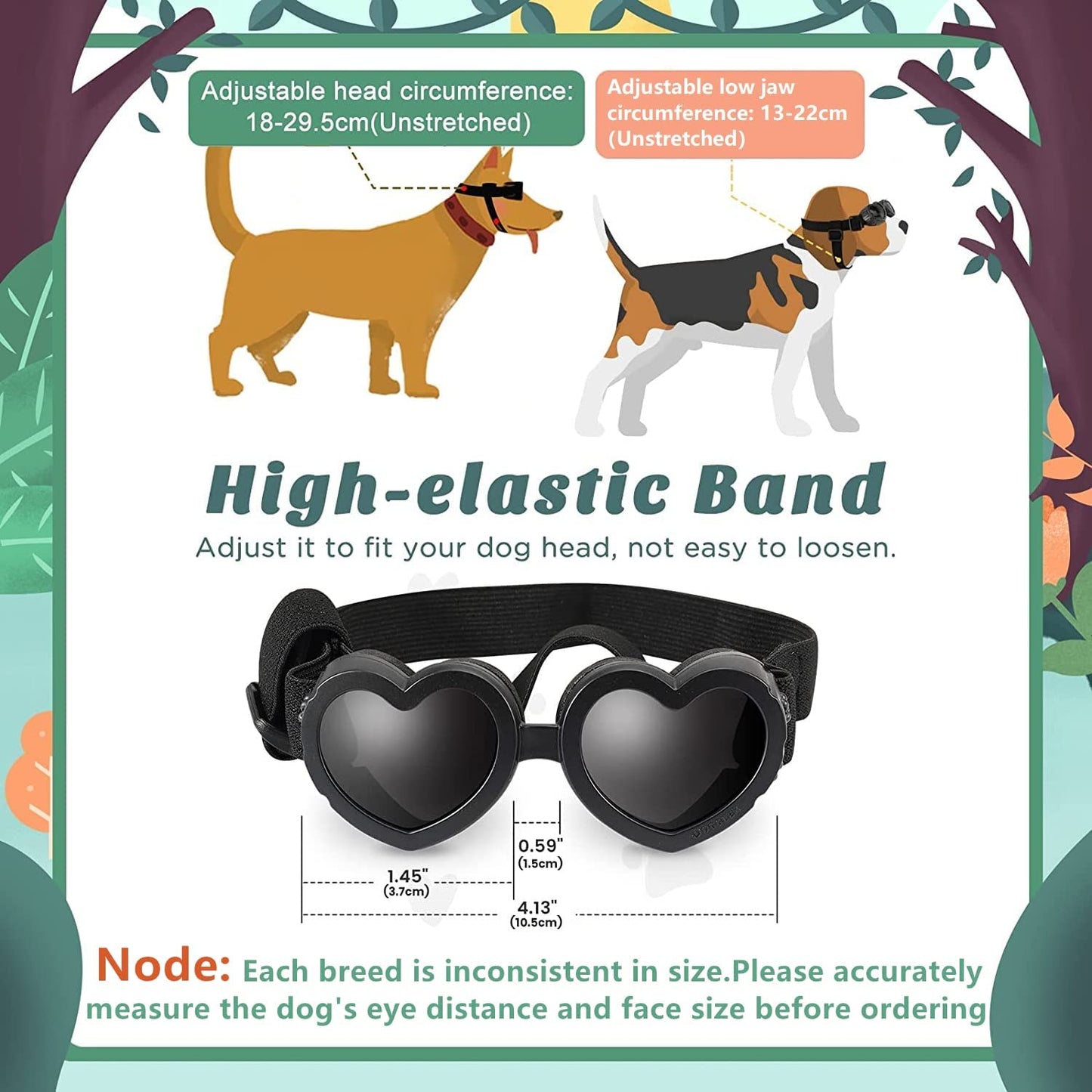 Dog Hat Baseball Cap Sun Hat with Ear Holes and Pet Dog Sunglasses Goggles Heart Shape